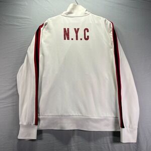 Express Track Jacket Mens XL White Full Zip Striped Sleeves Crest Patch NYC Y2K